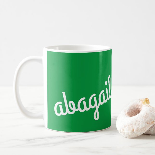 Script Name Custom Gift Kelly Green Coffee Mug (With Donut)