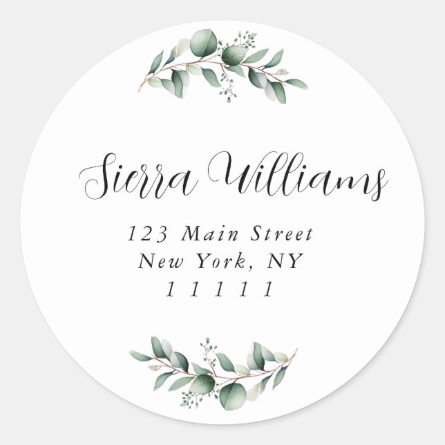 Script Name Eucalyptus Round Return Address Label (Front)