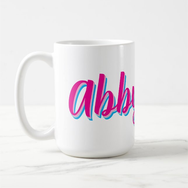 Script Name Handwriting Pink Blue Custom Coffee Mug (Left)