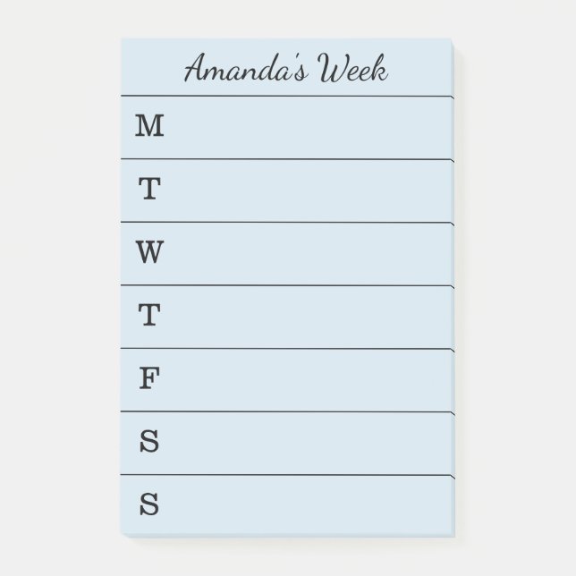 Script Name Light Blue Weekly To Do List Post-it Notes (Front)