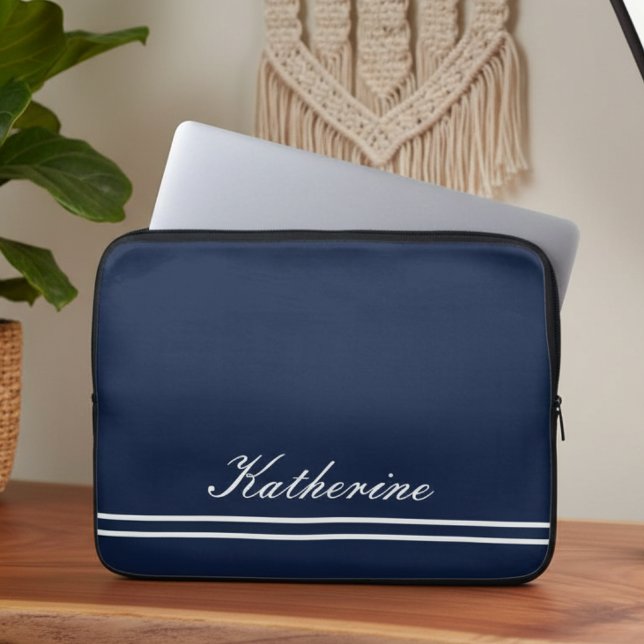 Script Name Minimalist Navy Blue Laptop Sleeve (Creator Uploaded)