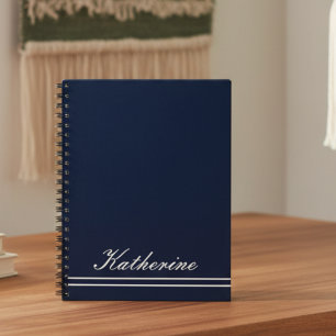 Script Name Minimalist Navy Blue Notebook