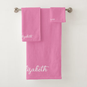 Script Name Modern Template Elegant Pink Feminine Bath Towel Set
