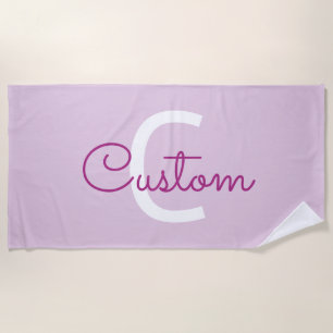 Script Name & Monogram Magenta & Light Purple Beach Towel