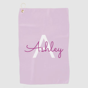 Script Name & Monogram Magenta & Light Purple Golf Towel