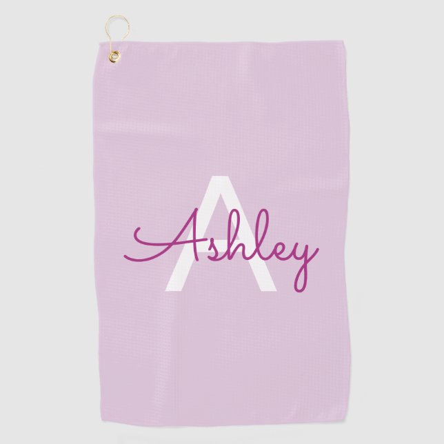 Script Name & Monogram | Magenta & Light Purple Golf Towel (Front)