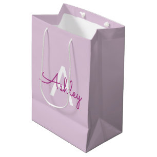 Script Name & Monogram Magenta & Light Purple Medium Gift Bag