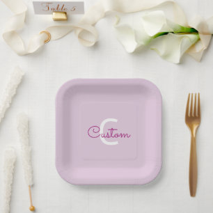 Script Name & Monogram Magenta & Light Purple Paper Plate
