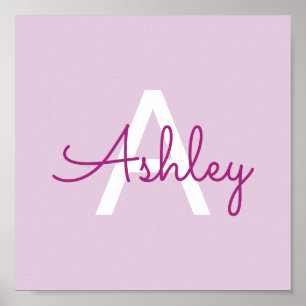 Script Name & Monogram   Magenta & Light Purple Poster