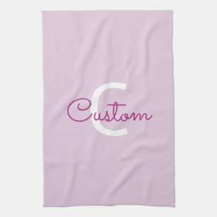 Script Name & Monogram Magenta & Light Purple Tea Towel