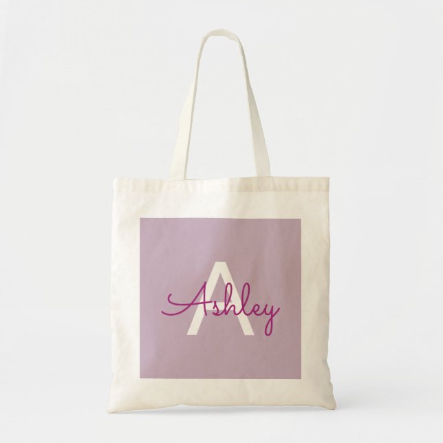 Script Name & Monogram | Magenta & Light Purple Tote Bag (Front)