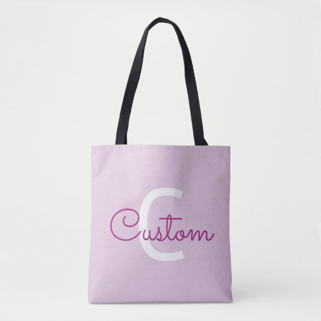 Script Name & Monogram | Magenta & Light Purple Tote Bag (Front)