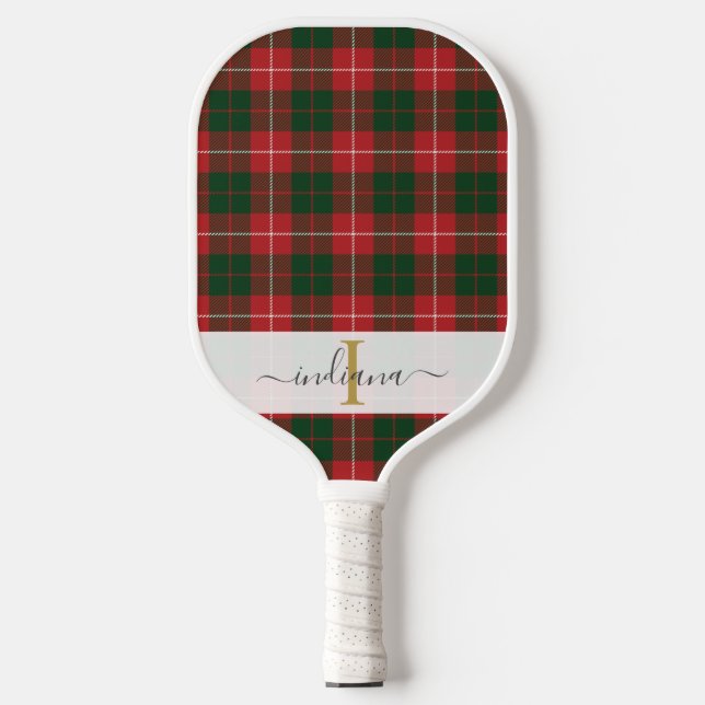 Script Name Monogram Plaid Tartan Rustic Pickleball Paddle (Front)