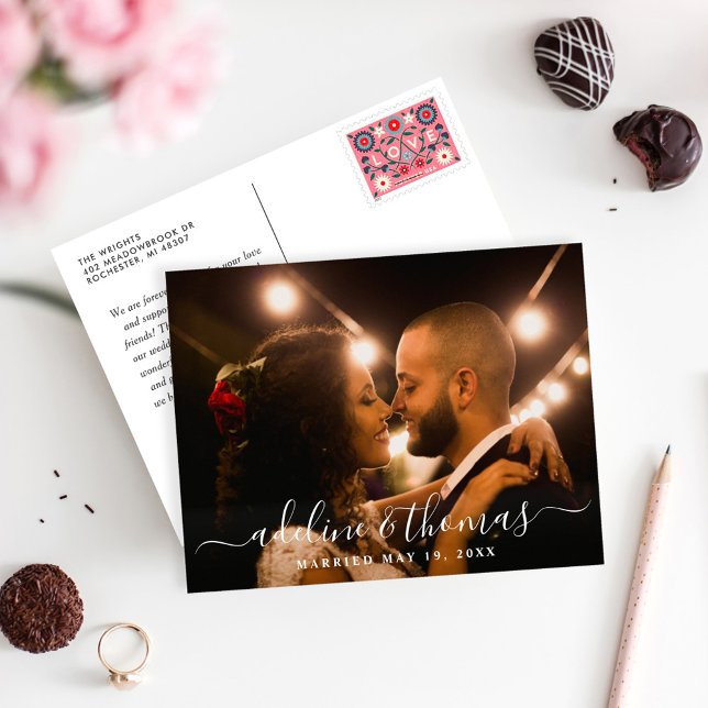 Script Name Monogram Wedding Thank You Photo Postcard (Creator Uploaded)