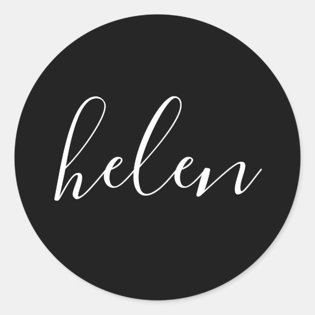 Script Name Personalised Black Elegant Classic Round Sticker (Front)