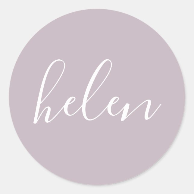 Script Name Personalised Dusty Purple Elegant Classic Round Sticker (Front)