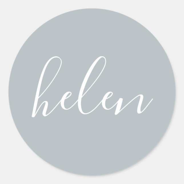 Script Name Personalised Grey Elegant Classic Round Sticker (Front)