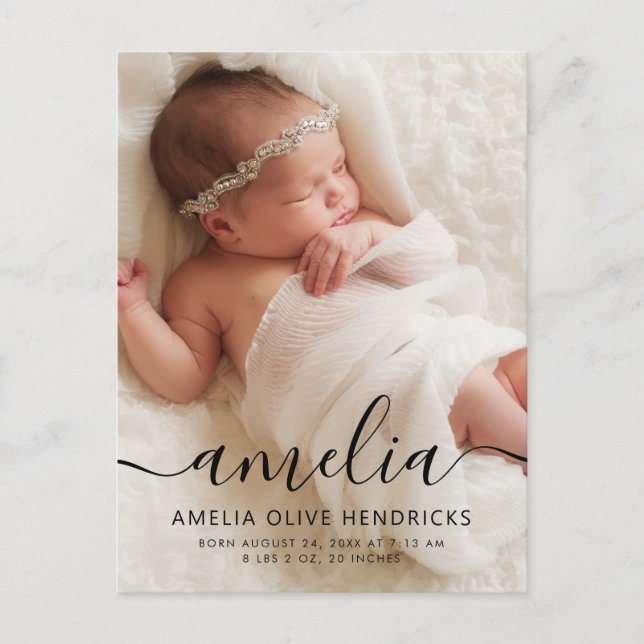 Script Name Photo Birth Announcement Postcard (Front)