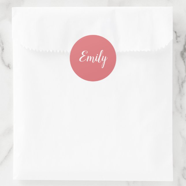 Script Name Pretty Rose Pink and White Classic Round Sticker (Bag)