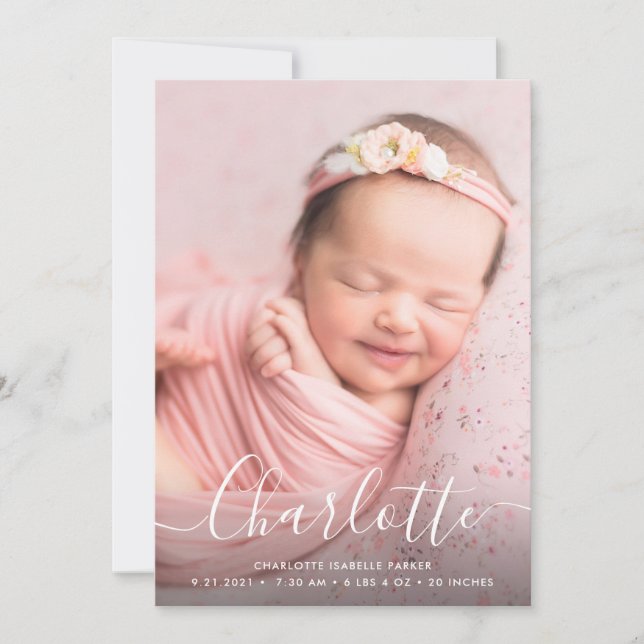 Script Name Simple Modern Baby Birth Announcement (Front)