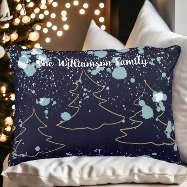 Script navy gold cute trees snow farmhouse lake  decorative cushion (Creator Uploaded)