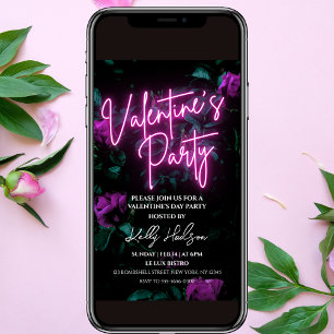 Script Neon Valentine's Day Party Invitation