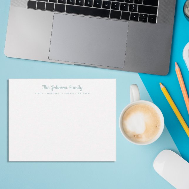 Script Ocean Neutral Blue Family Name Stationery Card (Creator Uploaded)
