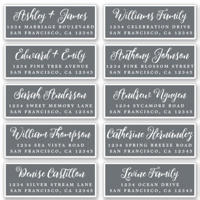 Script  Off-Black Wedding Guest Address Labels (Front)