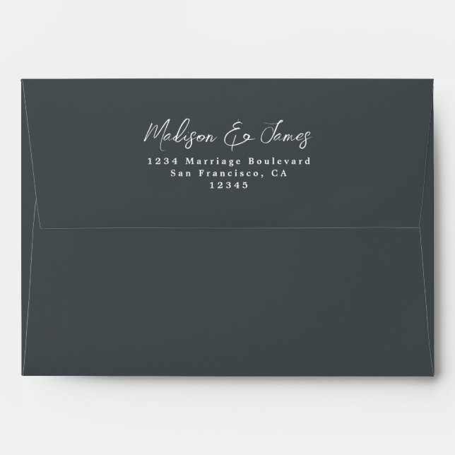 Script Off-Black Wedding Return Address Envelope (Back (Top Flap))