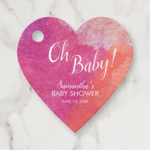 Script Oh Baby! Pink Watercolor Baby Shower Favour Tags