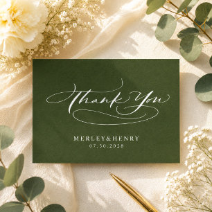 Script Olive Green Wedding Budget Thank You Card