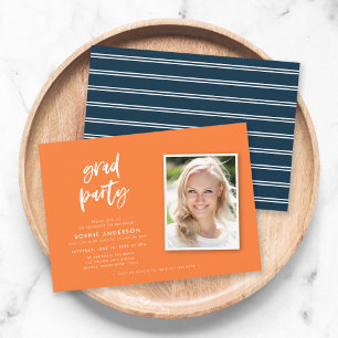 Script Orange and Blue Photo Graduation Party Invitation