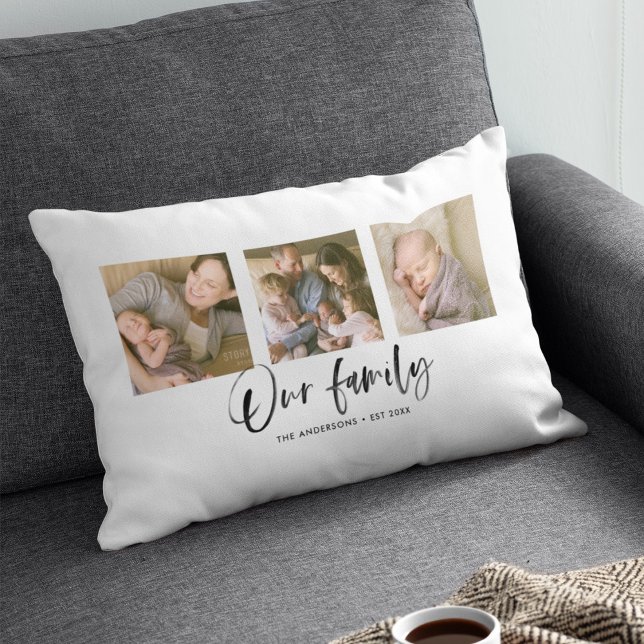 Script Our Family Name Photo Collage Lumbar Cushion (Creator Uploaded)