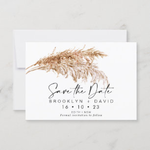 Script Pampas Grass Wedding Save The Date Card