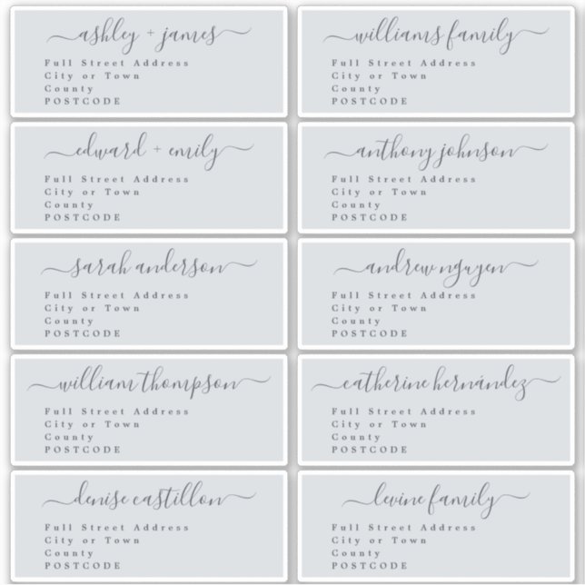 Script Pastel Blue Wedding Guest Address Labels (Front)