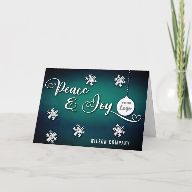 Script Peace & joy corporate logo Holiday Card (Front)