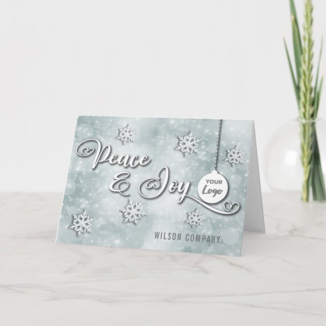 Script Peace & joy corporate logo Holiday Card (Front)