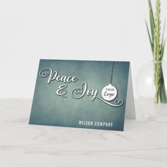 Script Peace & joy corporate logo Holiday Card (Front)