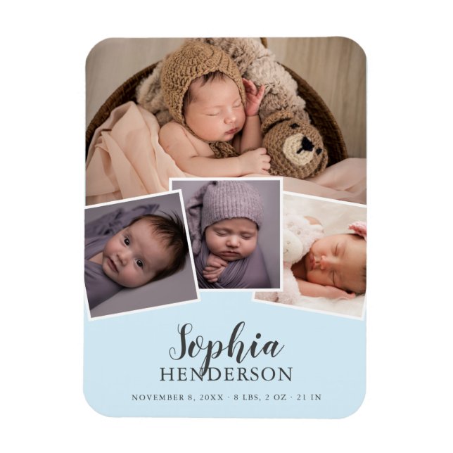 Script Photo Birth Light Blue Magnet (Vertical)