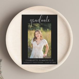 Script Photo Black White Graduation Party  Invitation