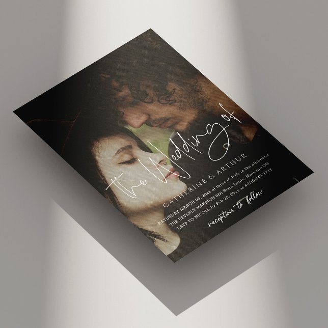 Script Photo Overlay Wedding Invitation (Simple & Elegant Brick Overlay Photo Wedding Invitation)