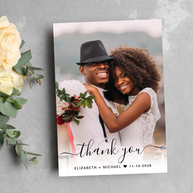 Script Photo Overlay Wedding Thank You Card (Upload a photo reflecting the love and joy of your wedding day)