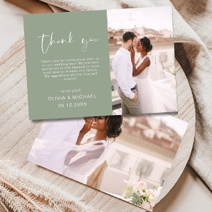 Script Photo Sage Green Wedding Thank You Card