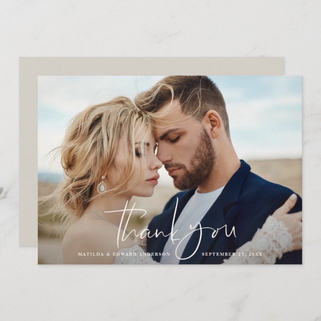 Script photo wedding thank you modern minimal chic (Front/Back)