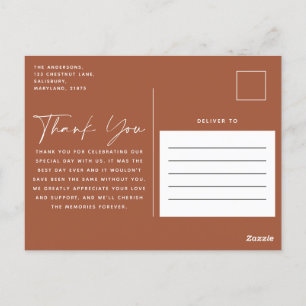 Script photo wedding thank you teracotta postcard