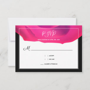 Script Pink Black White Abstract Wedding RSVP Card