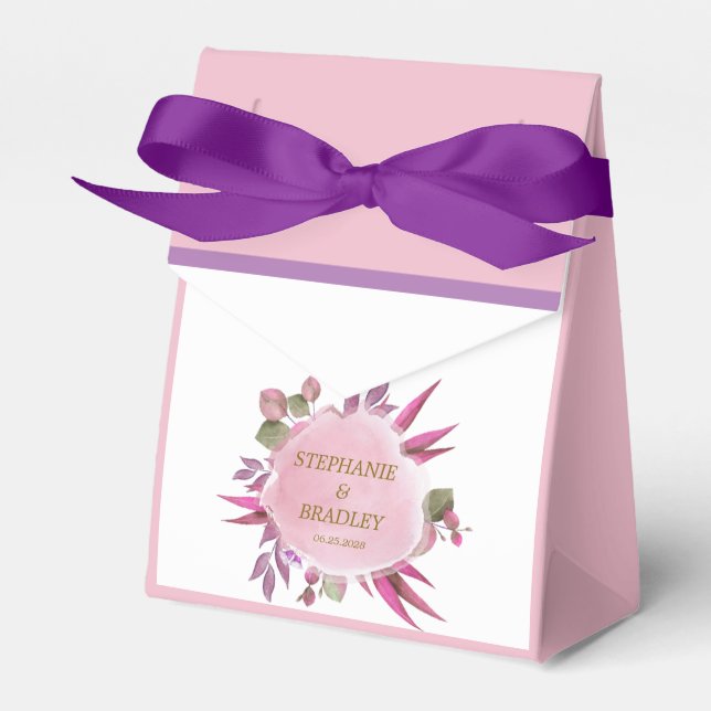 Script Pink Purple Floral Modern Wedding Thank You Favour Box (Front Side)