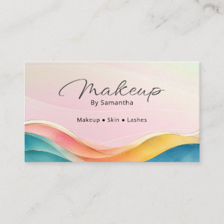 Script Pink Rainbow Wave Design | Makeup Artist Business Card