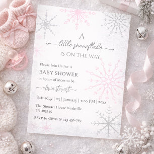 Script pink snowflake Winter Baby Shower Invitation