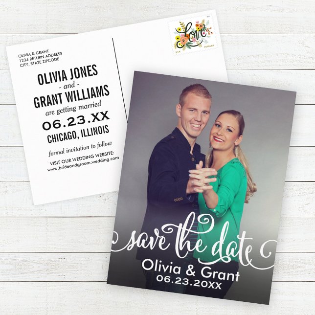 Script Portrait Photo Save the Date Announcement Postcard (Creator Uploaded)